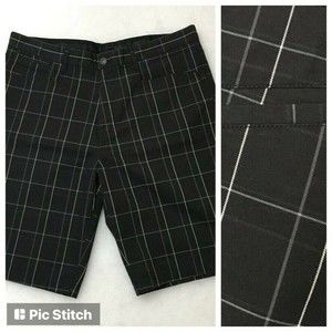 Men's Black Plaid Flat Front Shorts